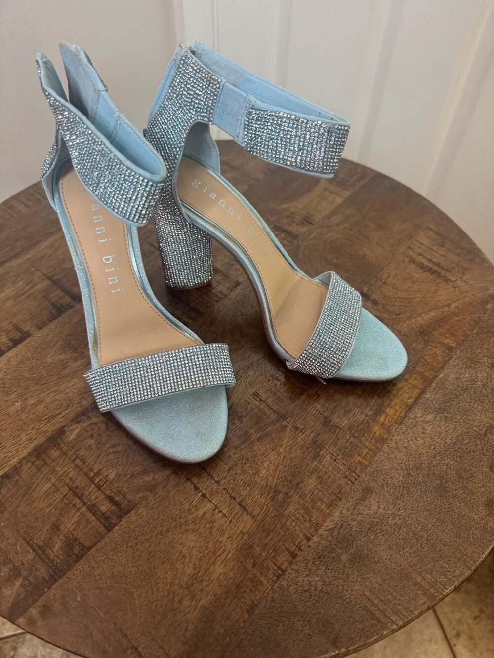 Gianni Bini Light Blue Rhinestone Block Heel Sandals Size 7.5M